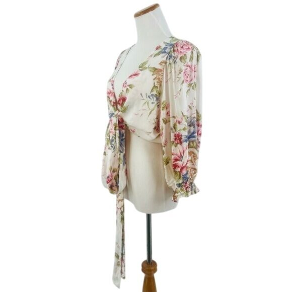 Auguste Vintage Inspired Floral Boho Tie Front Wrap Top Blouse - Picture 12 of 16